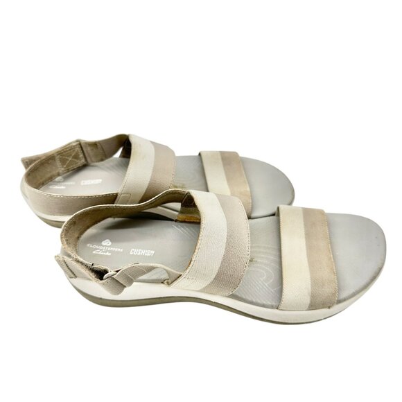 Clarks Cloudsteppers Cushion Soft Beige Elastic Strap Sandals Womens 10 Casual - Picture 1 of 7